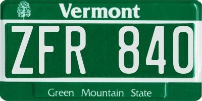VT license plate ZFR840