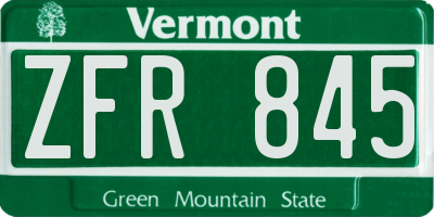 VT license plate ZFR845