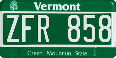 VT license plate ZFR858