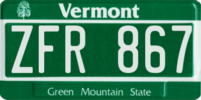 VT license plate ZFR867