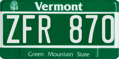 VT license plate ZFR870