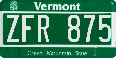 VT license plate ZFR875