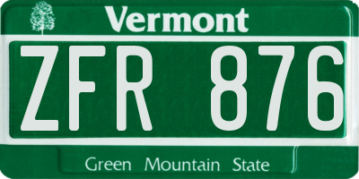 VT license plate ZFR876