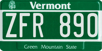 VT license plate ZFR890
