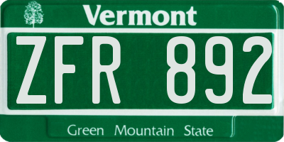 VT license plate ZFR892