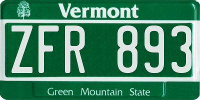 VT license plate ZFR893