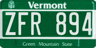 VT license plate ZFR894