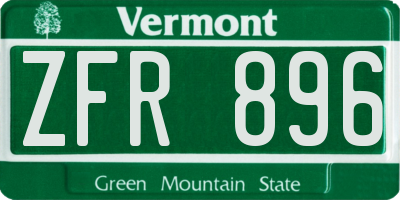 VT license plate ZFR896