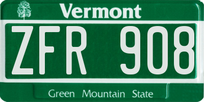 VT license plate ZFR908