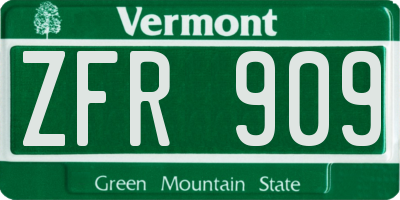 VT license plate ZFR909