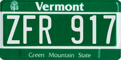 VT license plate ZFR917