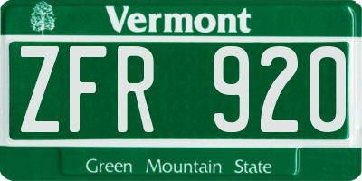 VT license plate ZFR920