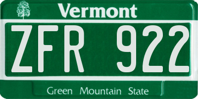 VT license plate ZFR922