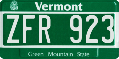VT license plate ZFR923