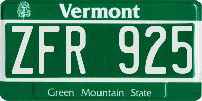 VT license plate ZFR925