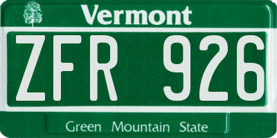 VT license plate ZFR926