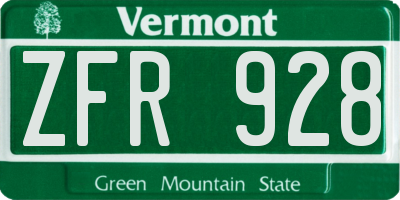 VT license plate ZFR928