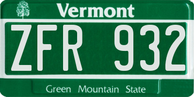 VT license plate ZFR932