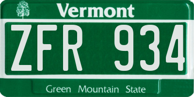VT license plate ZFR934