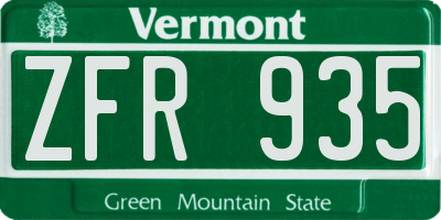 VT license plate ZFR935