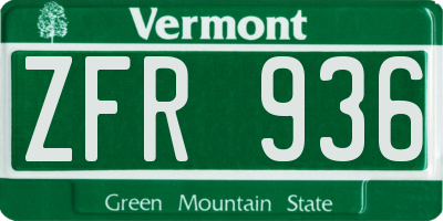 VT license plate ZFR936