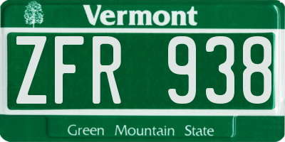 VT license plate ZFR938