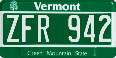 VT license plate ZFR942