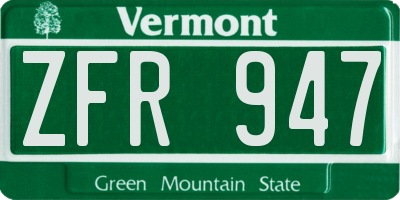 VT license plate ZFR947