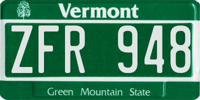 VT license plate ZFR948