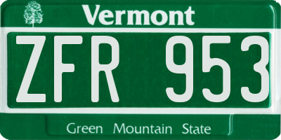 VT license plate ZFR953