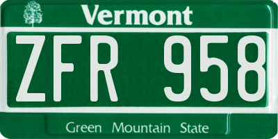 VT license plate ZFR958
