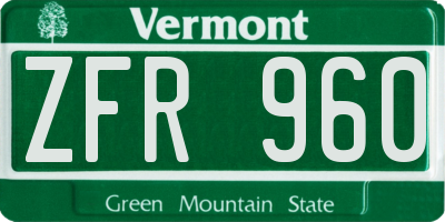VT license plate ZFR960