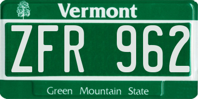 VT license plate ZFR962
