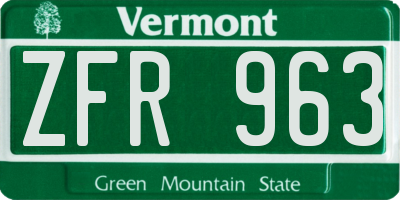 VT license plate ZFR963