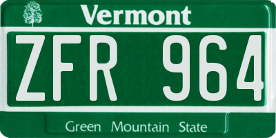 VT license plate ZFR964