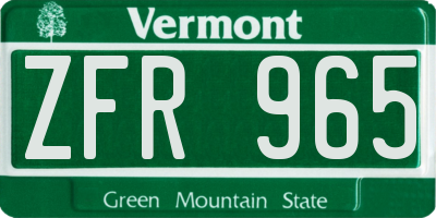 VT license plate ZFR965