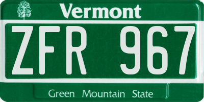 VT license plate ZFR967