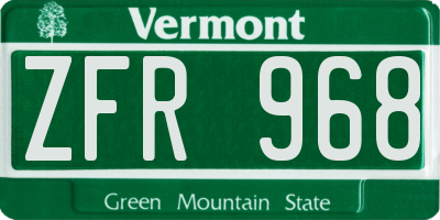 VT license plate ZFR968