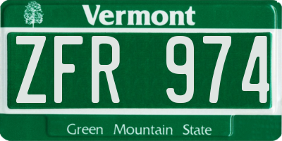 VT license plate ZFR974