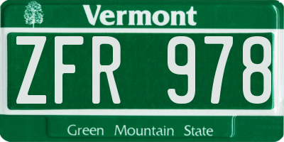 VT license plate ZFR978
