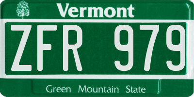 VT license plate ZFR979