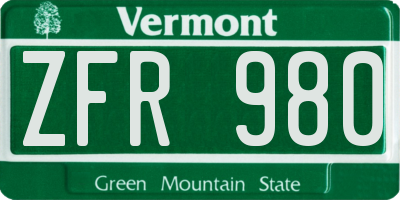 VT license plate ZFR980