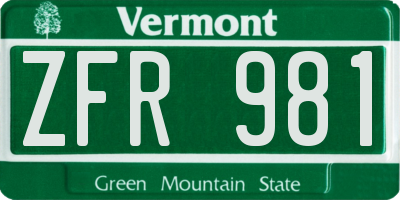VT license plate ZFR981
