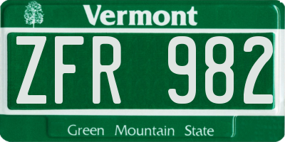 VT license plate ZFR982
