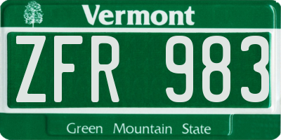 VT license plate ZFR983