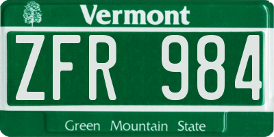 VT license plate ZFR984