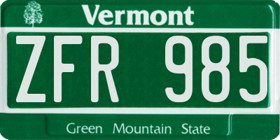 VT license plate ZFR985