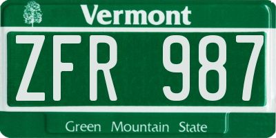 VT license plate ZFR987