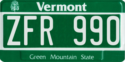 VT license plate ZFR990