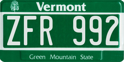 VT license plate ZFR992